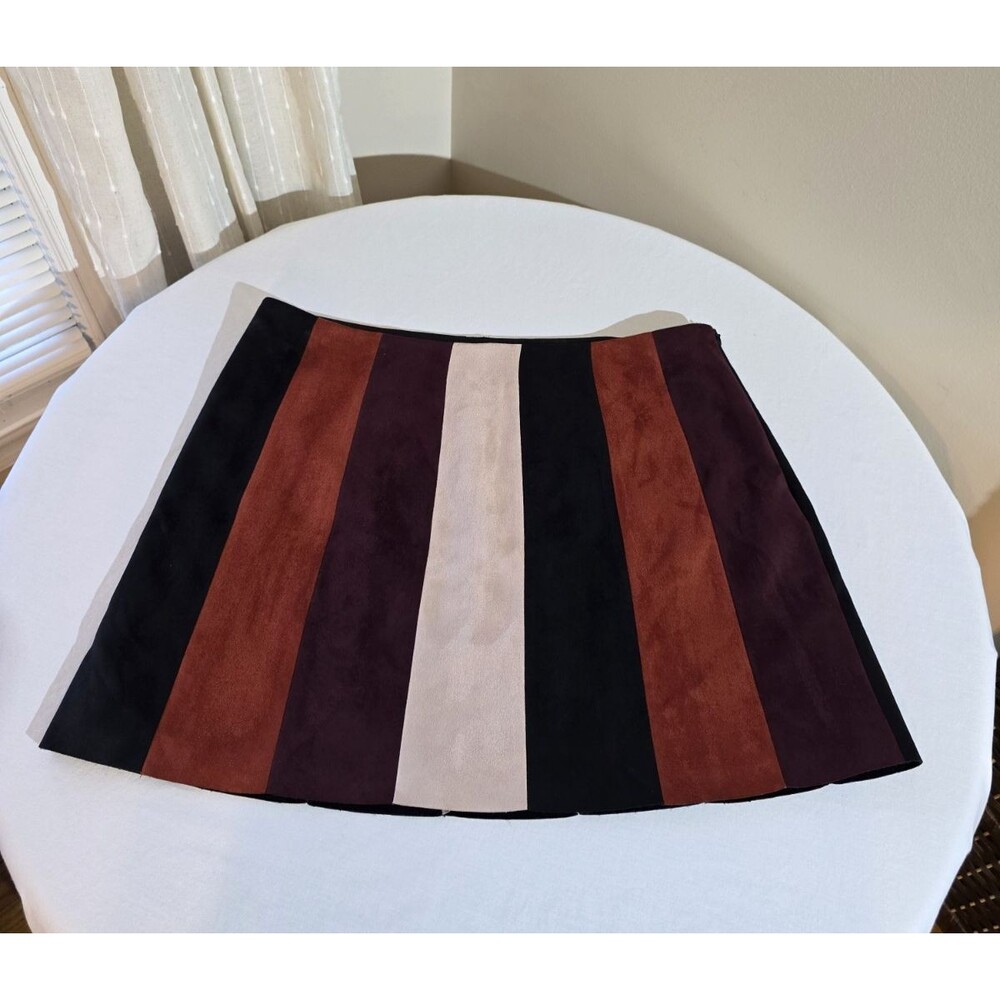 70s Style Earthy Colorblock Faux Suede A-line Mini Skirt 2X Lined Retrocore Chic